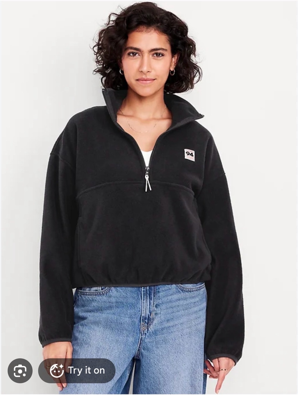 Old Navy Black Cropped Half-Zip Microfleece Pullover